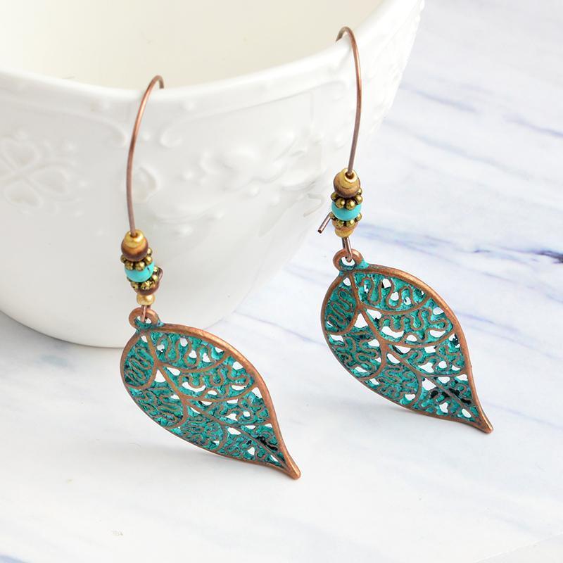 Bronze Hollow Leaf Drop Earrings-BUNNYKACHU