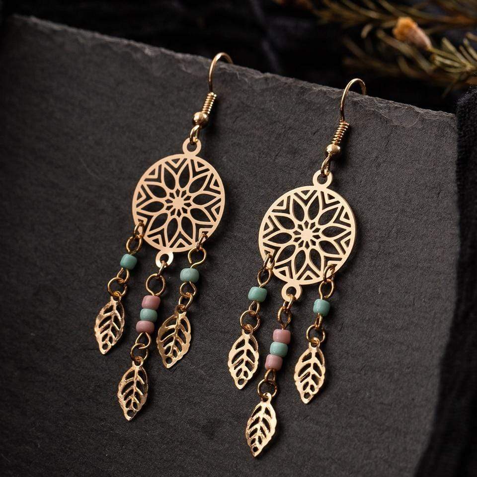 Dreamcatcher Ethnic Drop Earrings-BUNNYKACHU