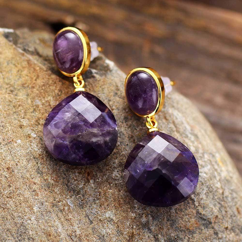 Amethyst Drop Earrings-BUNNYKACHU
