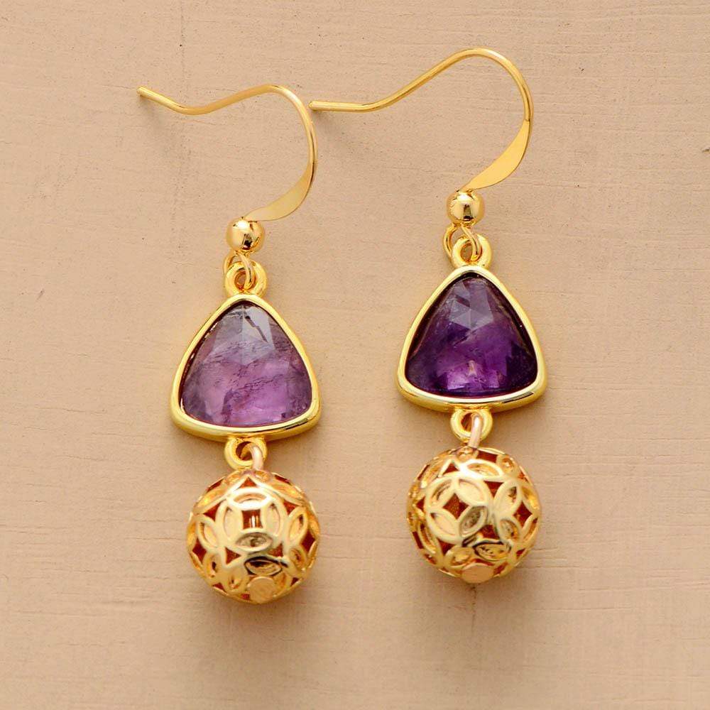 Amethyst Gold Charm Earrings-BUNNYKACHU