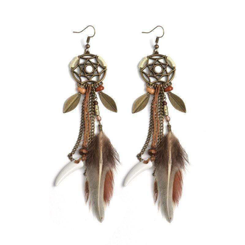Hippie Feather Dreamcatcher Earrings-BUNNYKACHU