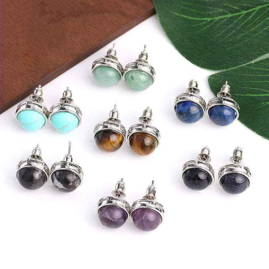 Natural Stone Round Earrings-BUNNYKACHU