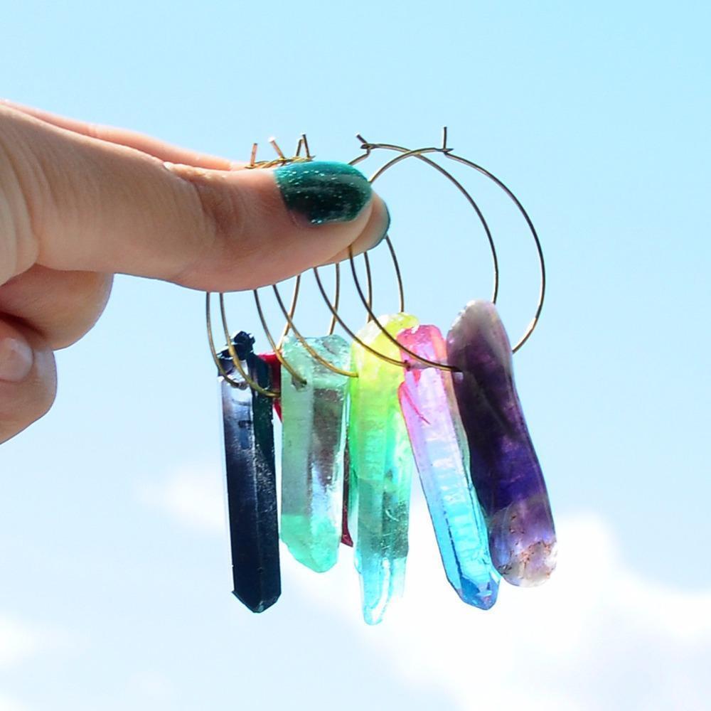 Raw Crystal Small Hoop Earrings-BUNNYKACHU