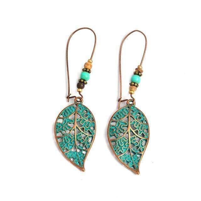 Bronze Hollow Leaf Drop Earrings-BUNNYKACHU