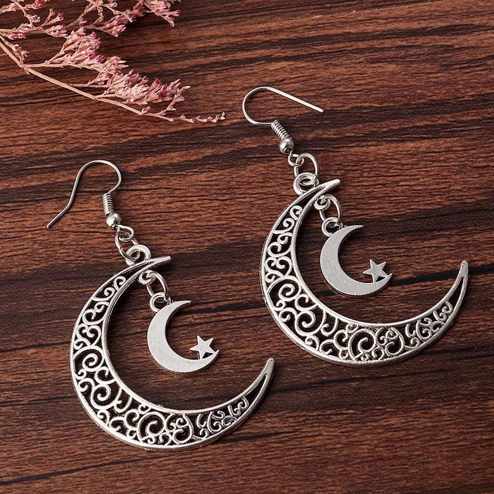 Silver Crescent Moon Earrings-BUNNYKACHU