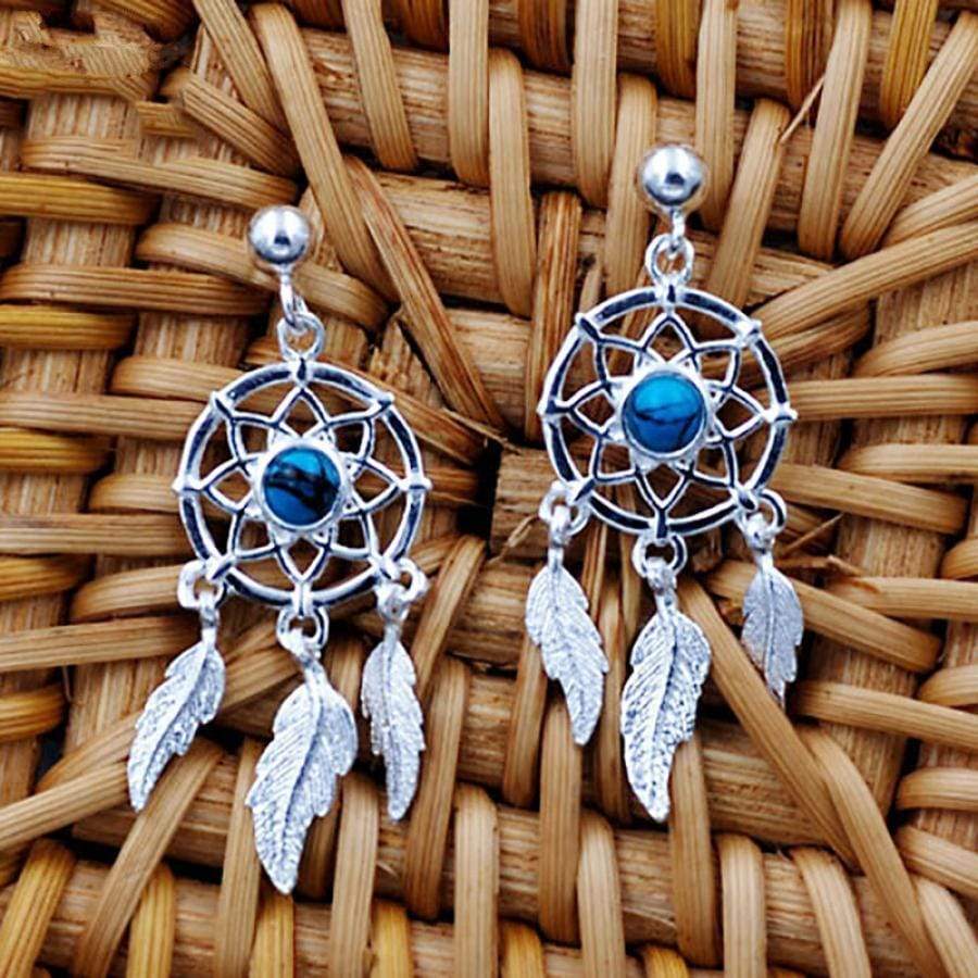 Sterling Silver Dream Catcher Earrings-BUNNYKACHU