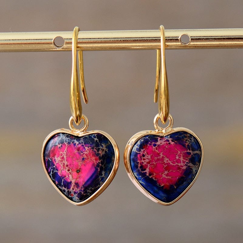 Heart Shape Natural Crystal Dangle Earrings-BUNNYKACHU