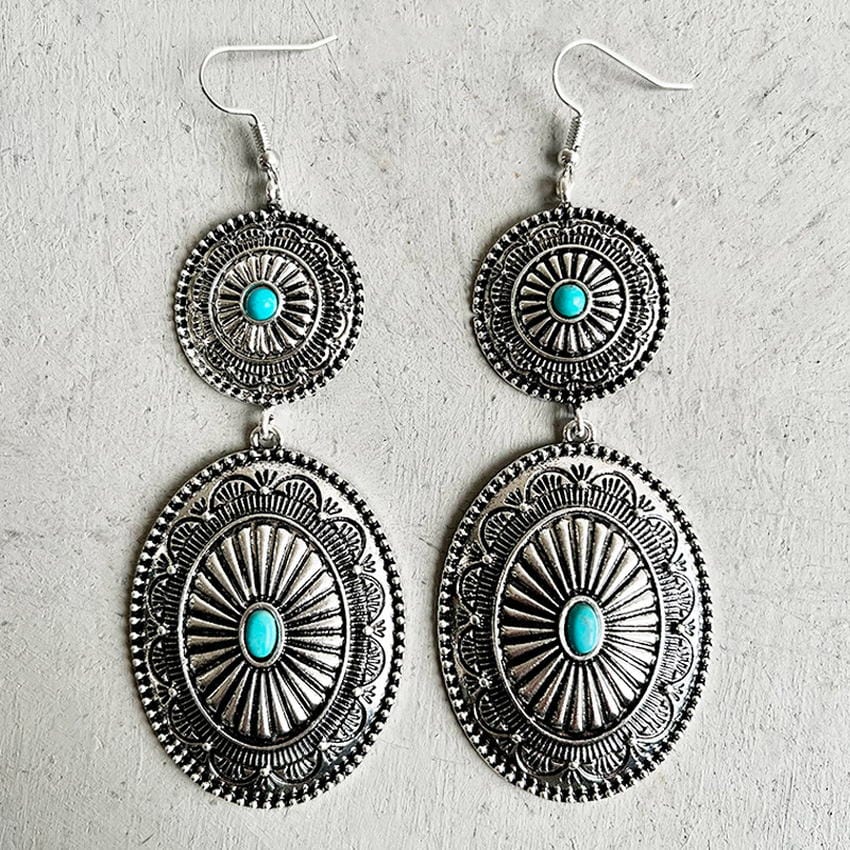 Turquoise Oval Concho Earrings-BUNNYKACHU