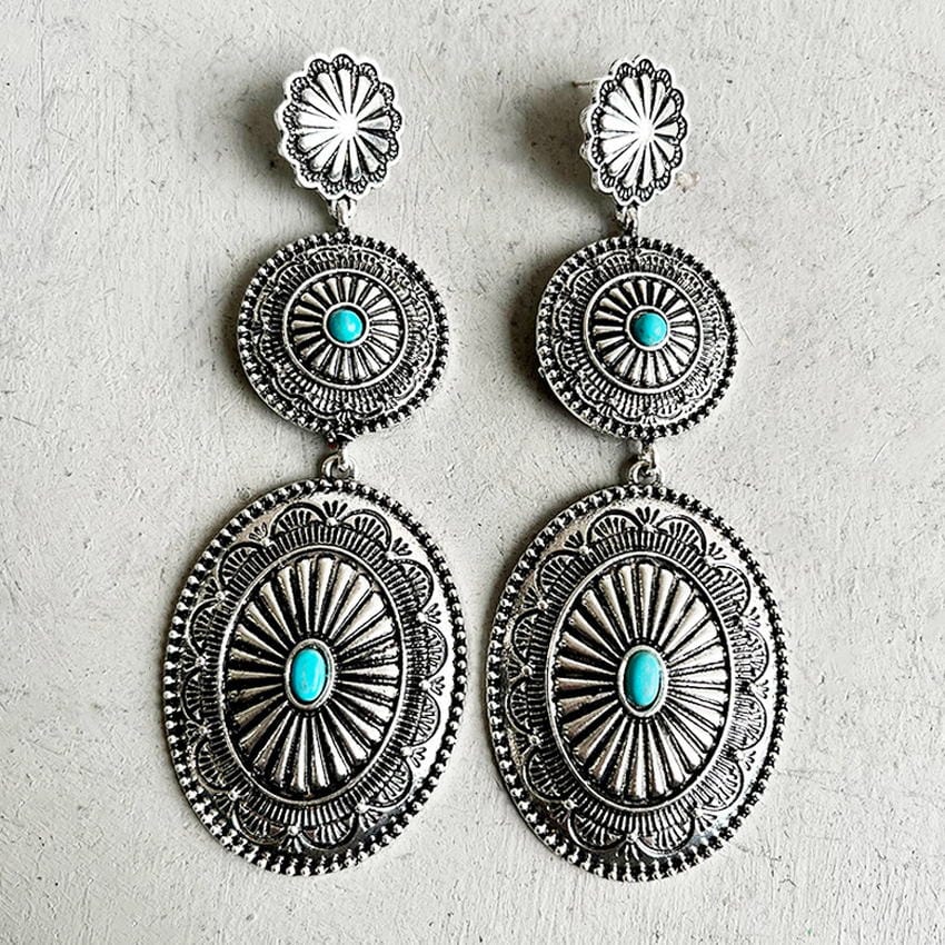 Turquoise Oval Concho Earrings-BUNNYKACHU
