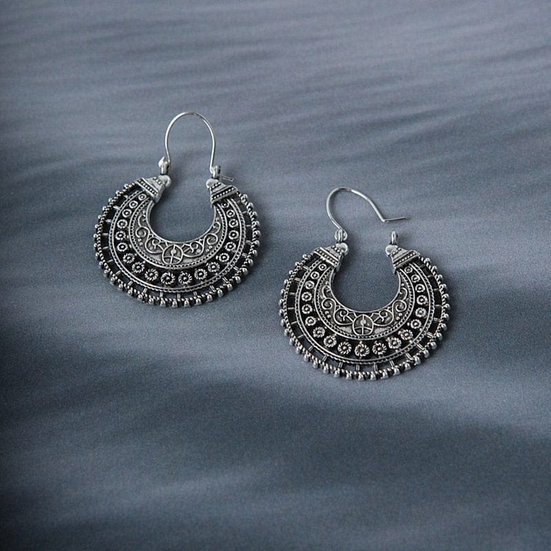 Ethnic Drop Hoop Earring-BUNNYKACHU