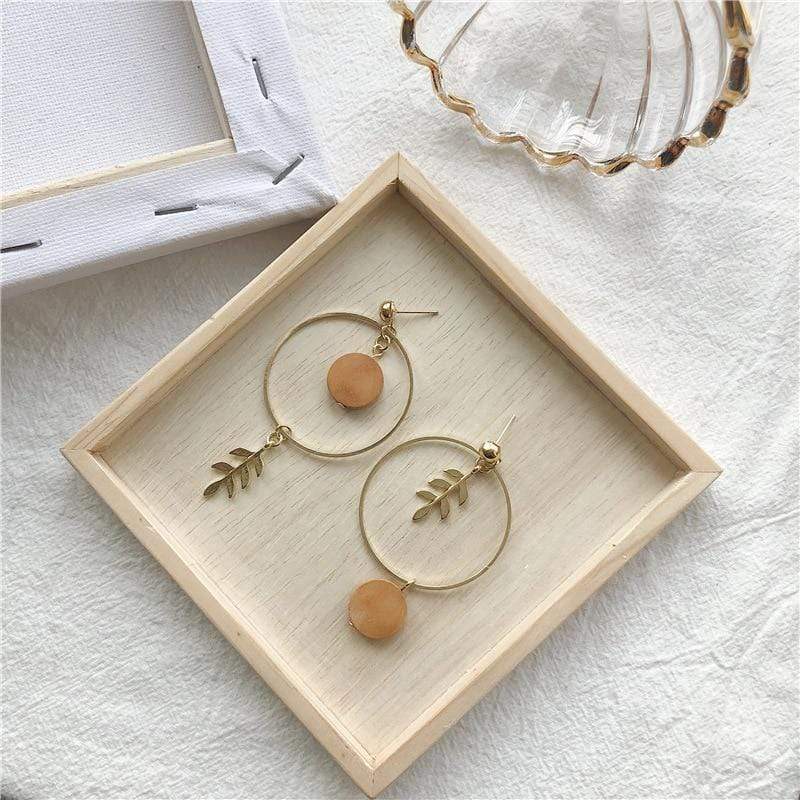 Hoop and Leaf Earrings-BUNNYKACHU