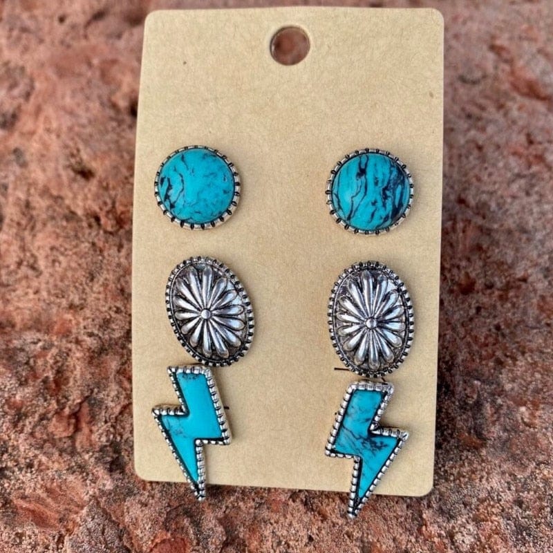 Lightning Bolt Turquoise Stud Earring-BUNNYKACHU