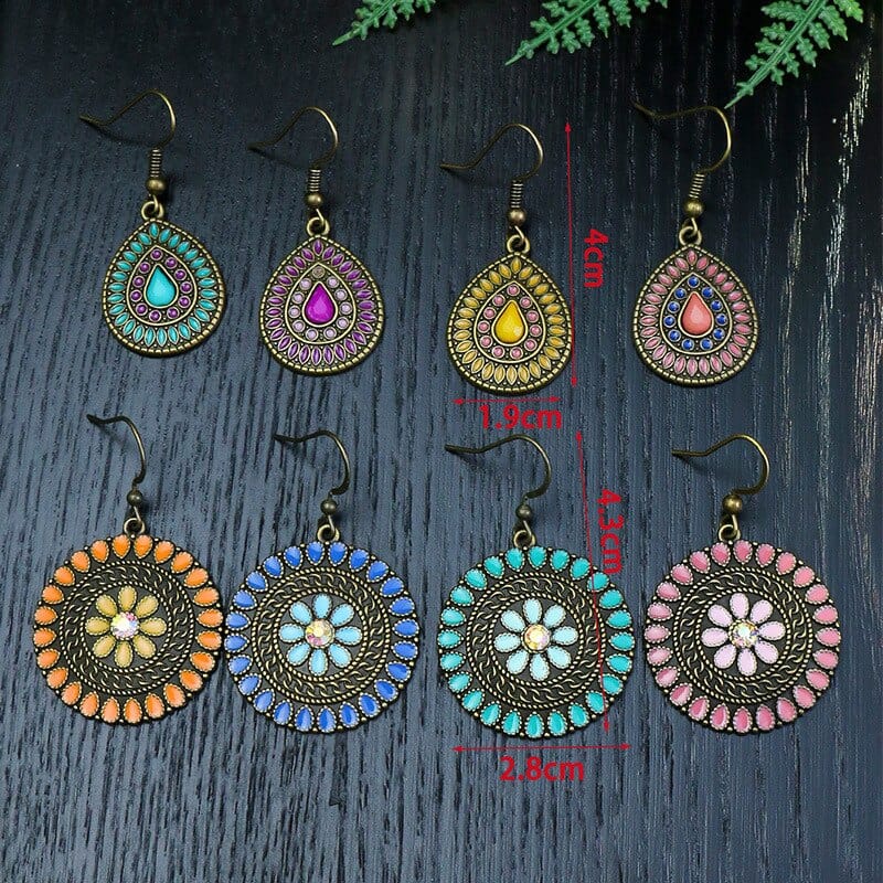 Multicolor Vintage Boho Tear Drop Earrings-BUNNYKACHU