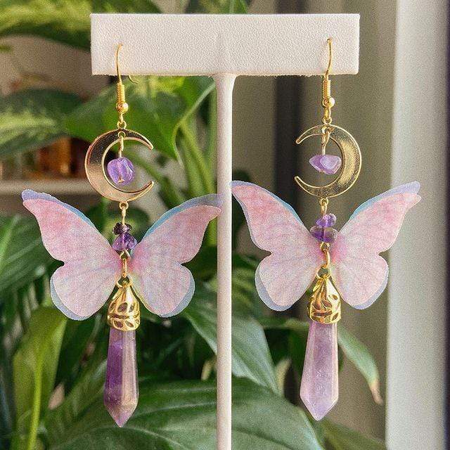 Natural Amethyst Boho Butterfly Earrings-BUNNYKACHU