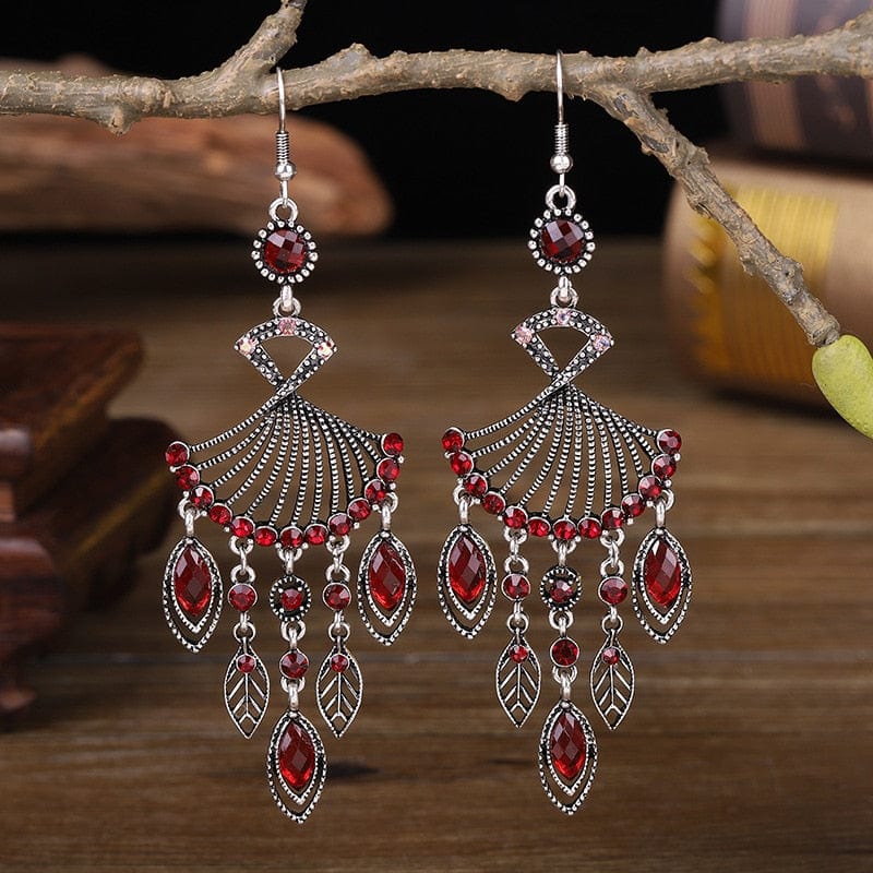 Hollow Rhinestone Drop Leaf Earrings-BUNNYKACHU
