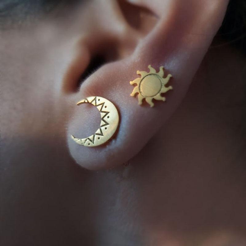 Sun and Moon Mini Stud Earrings-BUNNYKACHU