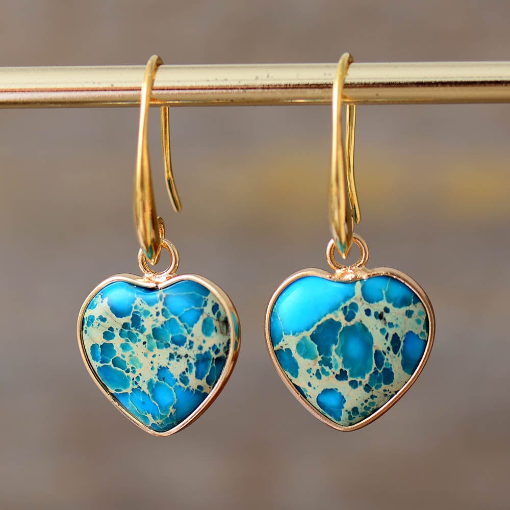Heart Shape Natural Crystal Dangle Earrings-BUNNYKACHU