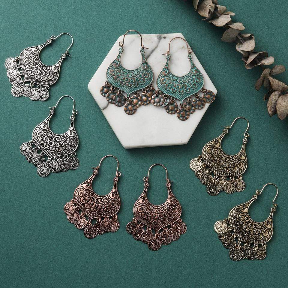 Vintage Antique Aztec Dangle Earrings-BUNNYKACHU