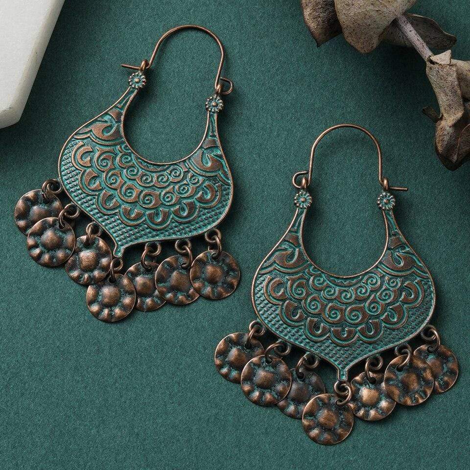 Vintage Antique Aztec Dangle Earrings-BUNNYKACHU