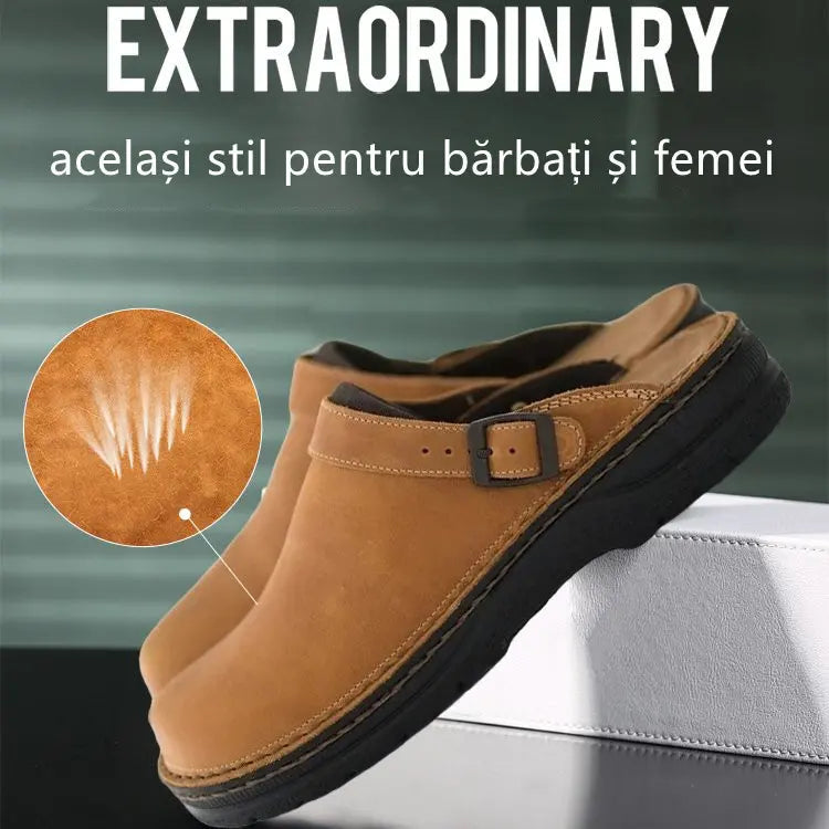Kerek orrú puha talpú bőrpapucs férfiaknak és nőknek