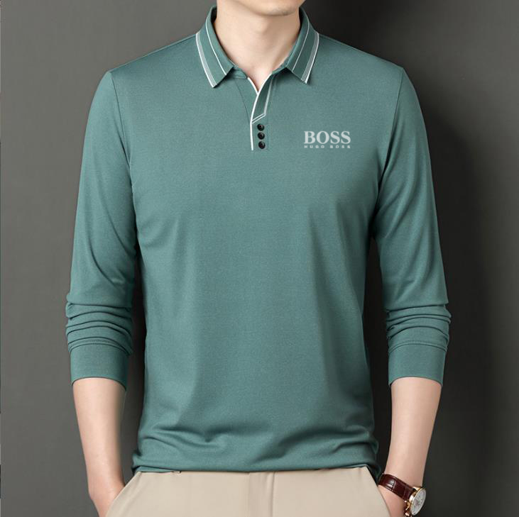 2023 podzim nový styl klopa s dlouhým rukávem pánské jednobarevné tričko s výstřihem do V