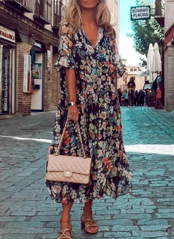 Městské Maxi šaty s květinovým potiskem