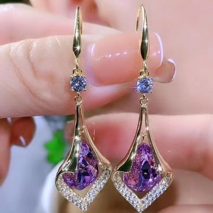 Nové špičkové elegantní opálové diamantové náušnice z roku 2023 s geometrickými tvary(darujte šperkovnici)