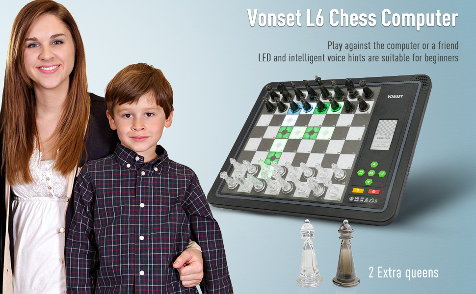 Vonset Core L6 Computer Chess Game Electronic Chess Set Computer Chess  Board with LED Light Chess Computer for Adults and Kids with Double Queen