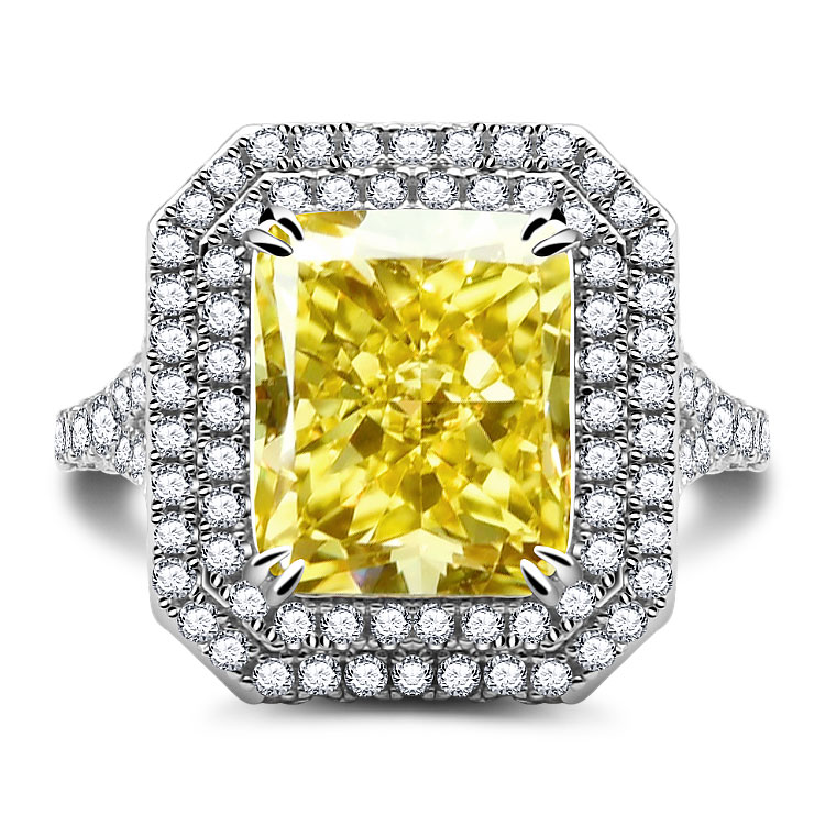 Rinxe Double Halo Yellow Radiant Cut Sterling Silver Engagement Ring