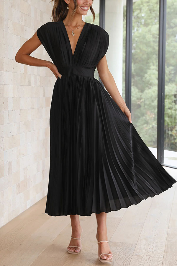 Hello Gorgeous Satin Pleated Midi Dress