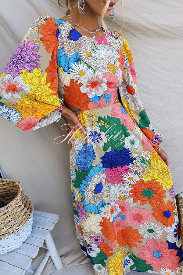 Bloom Forever Floral Print Cutout Elastic Waist Maxi Dress
