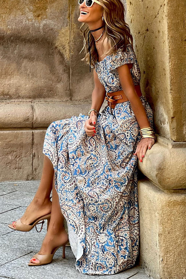 Gorgeous Melody Paisley Off Shoulder Smocked Waist Maxi Dress