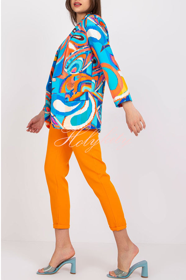 Multicolor Graphic Print Lapel Long Sleeve Blazer