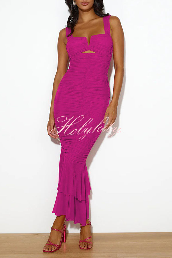 Solid Color High Waist Pleated Mermaid Dress