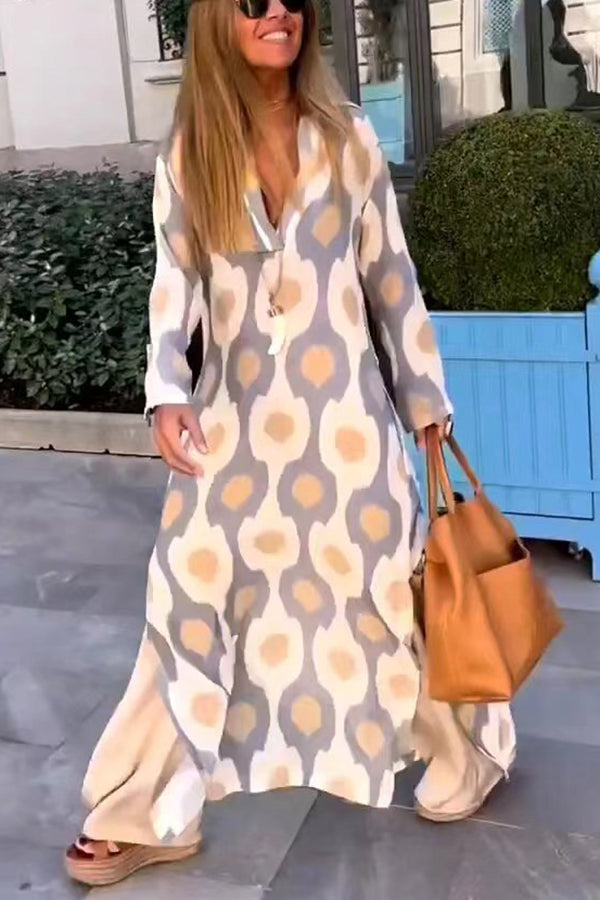 Morning Wishes Abstract Leopard Print Long Sleeve Shirt Maxi Dress