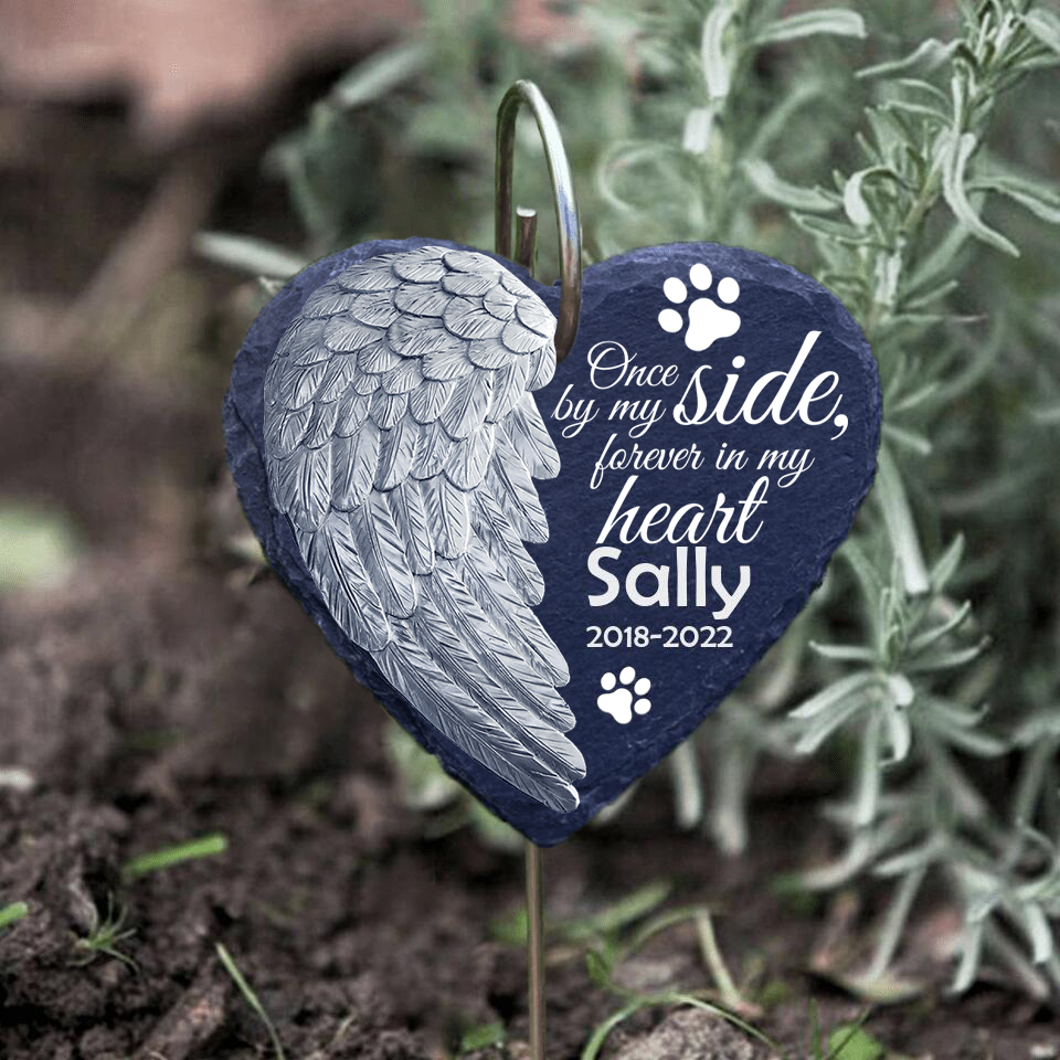 No Longer By My Side But Forever In My Heart Slate, Personalized Pet Memorial Plaque and Hook, Thoughtful Garden Gift, Bereavement Gift, Garden Memorial, Sympathy Gift.