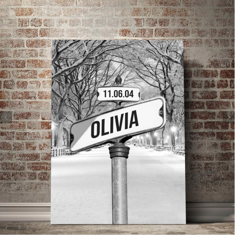 Personalized Canvas "Date of birth of children" Central Park in winter