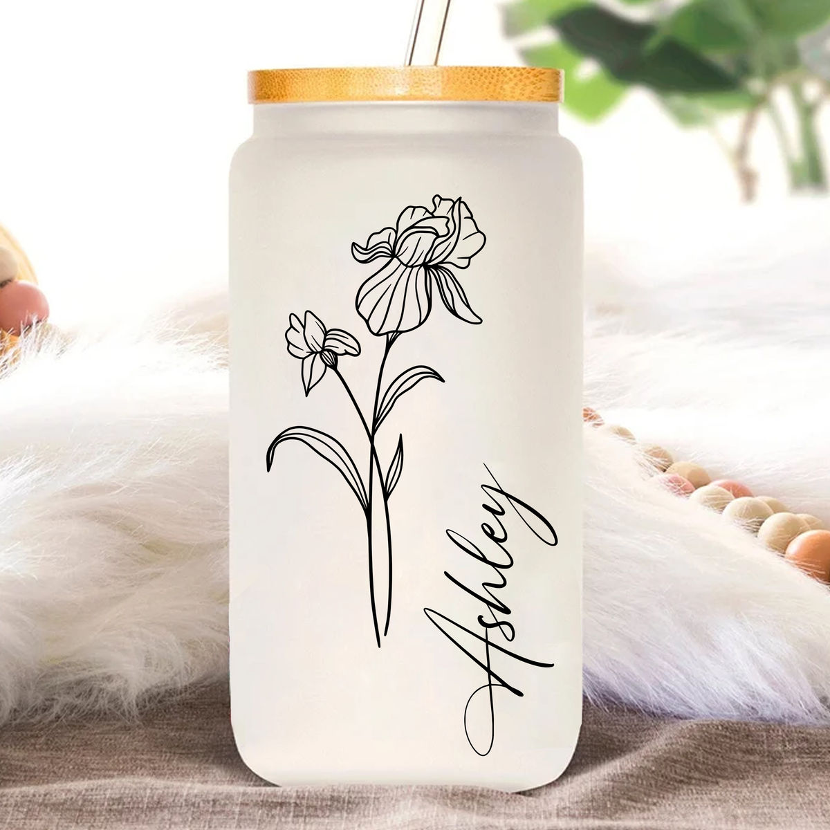 Tumbler Glass - Personalized Birth Flower Tumbler - Gifts for Her - Bridesmaid Gift