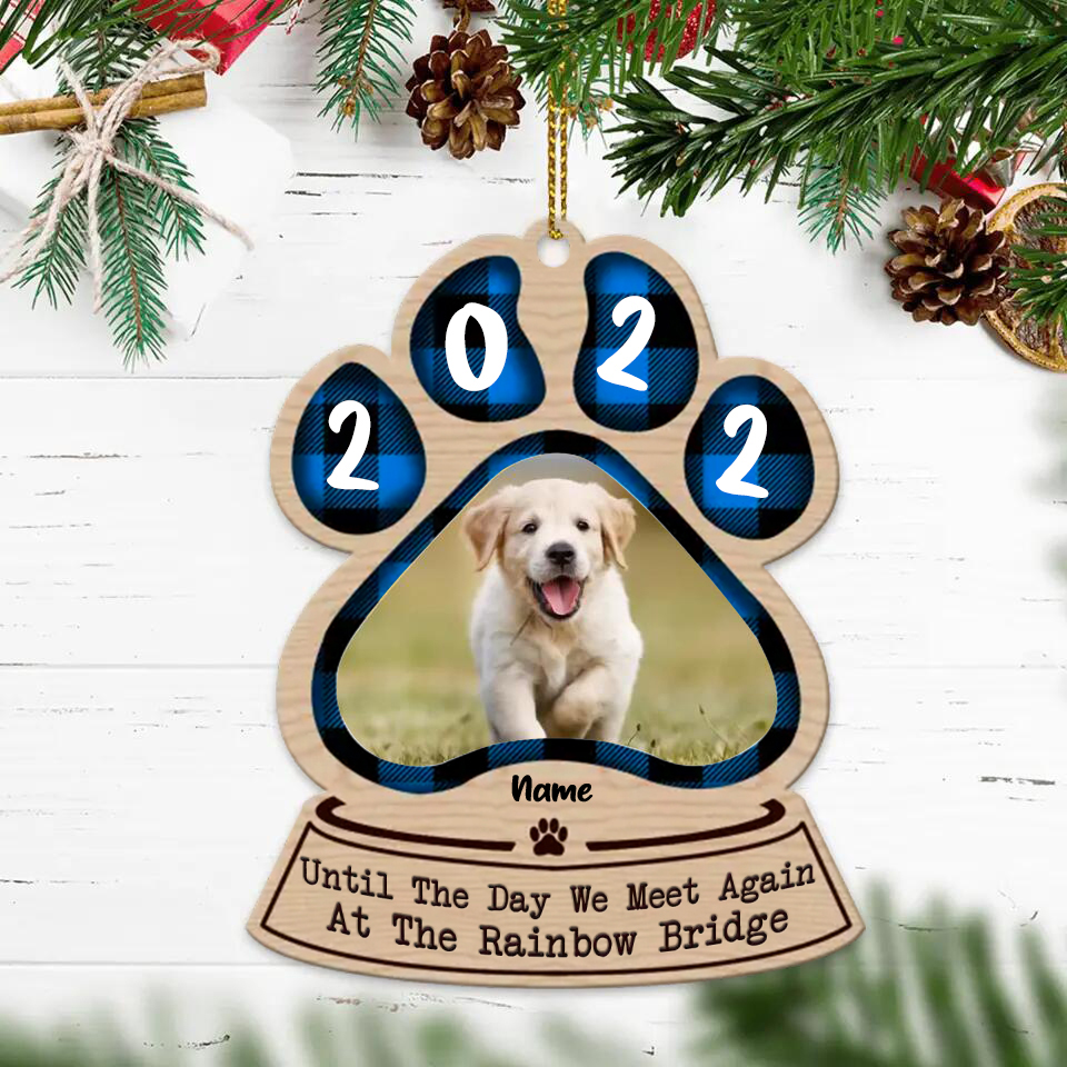 Blue-Personalized Memorial Dog Ornament - Upload Photo - Memorial Gift Idea For Dog Mom/ Dog Dad - Once By My Side, Forever In My Heart