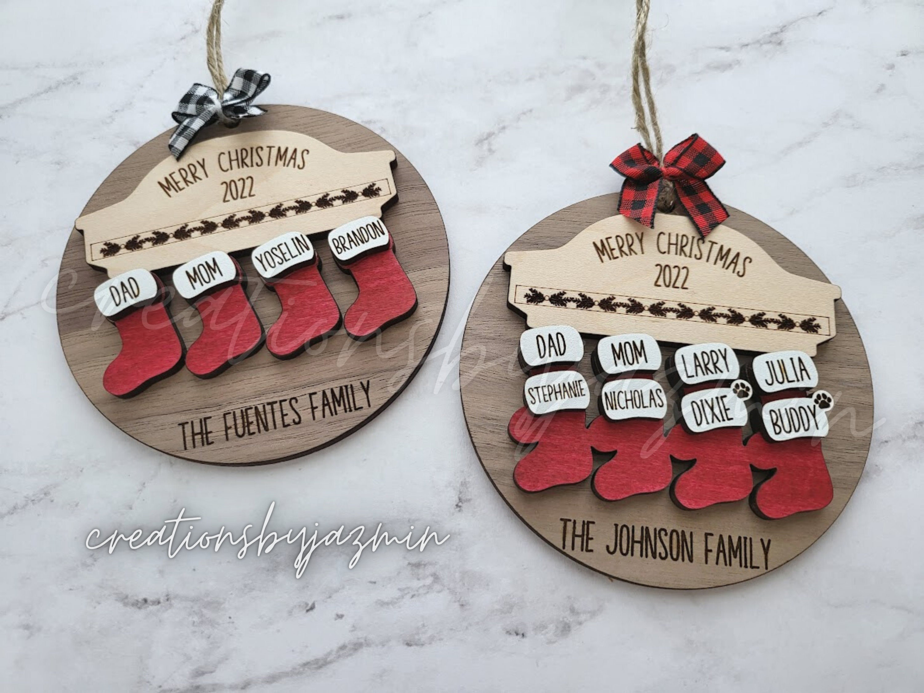 Personalized Family Christmas Red Stockings Ornament