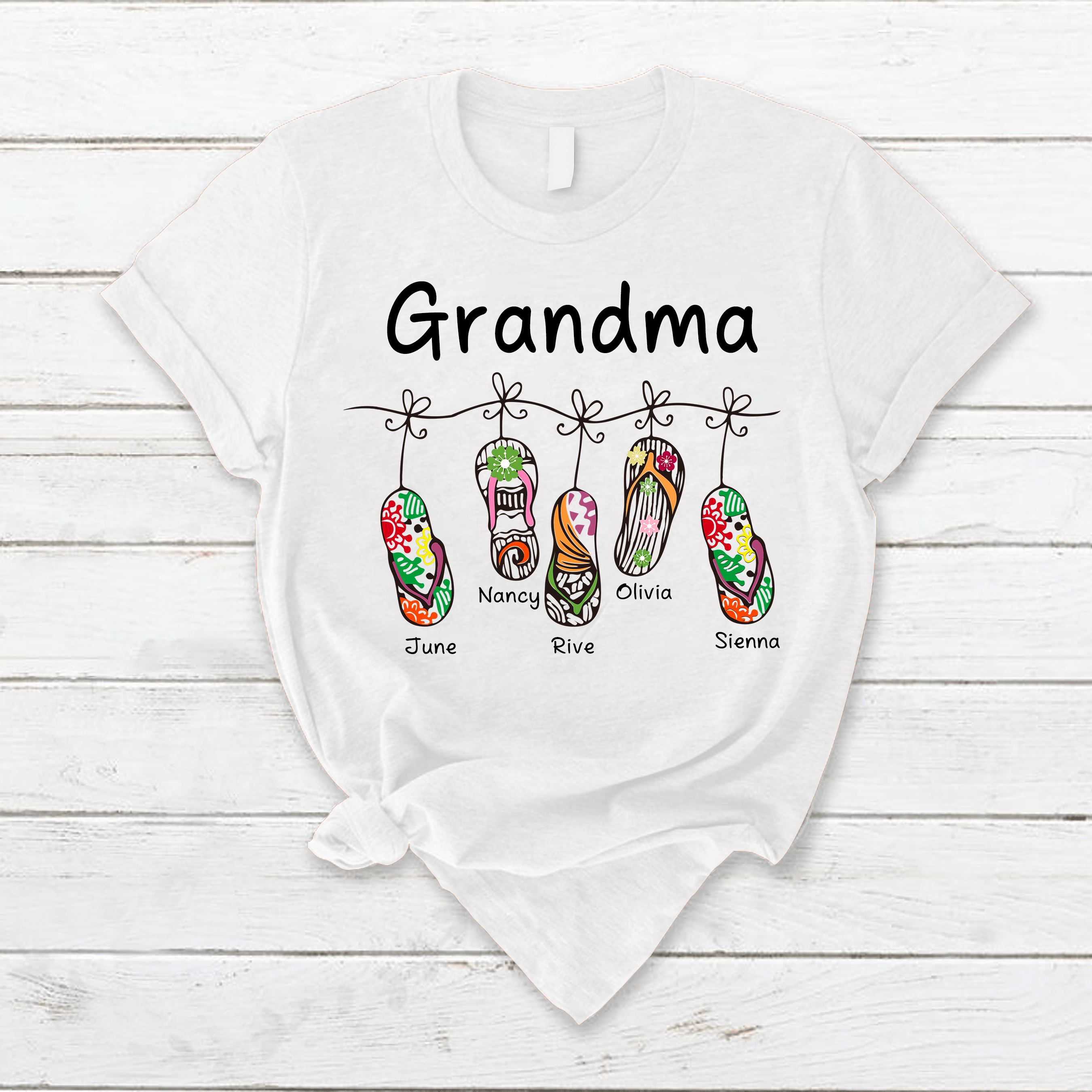 Nana Grandma Summer Flip Flops With Grandkids T-Shirt