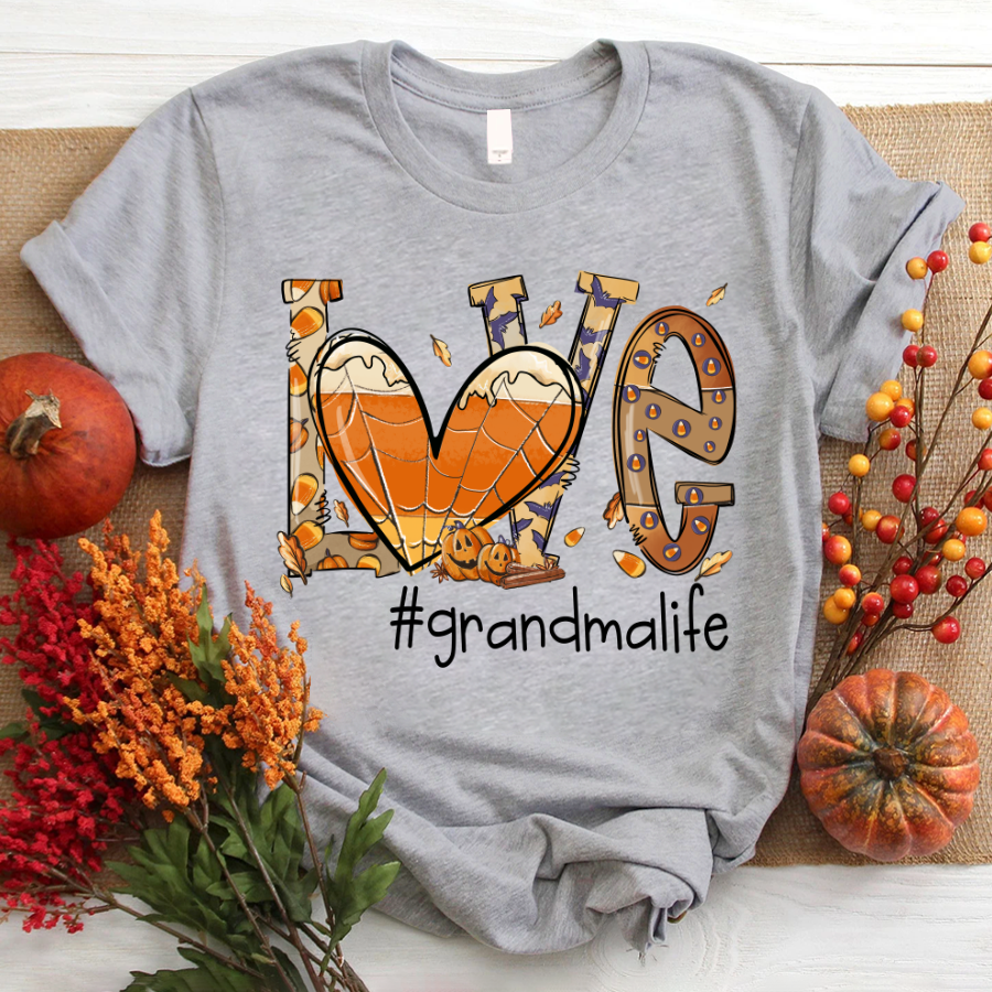 Love Grandma Life Fall Season Autumn Pumpkin Halloween Custom Funny T-Shirt