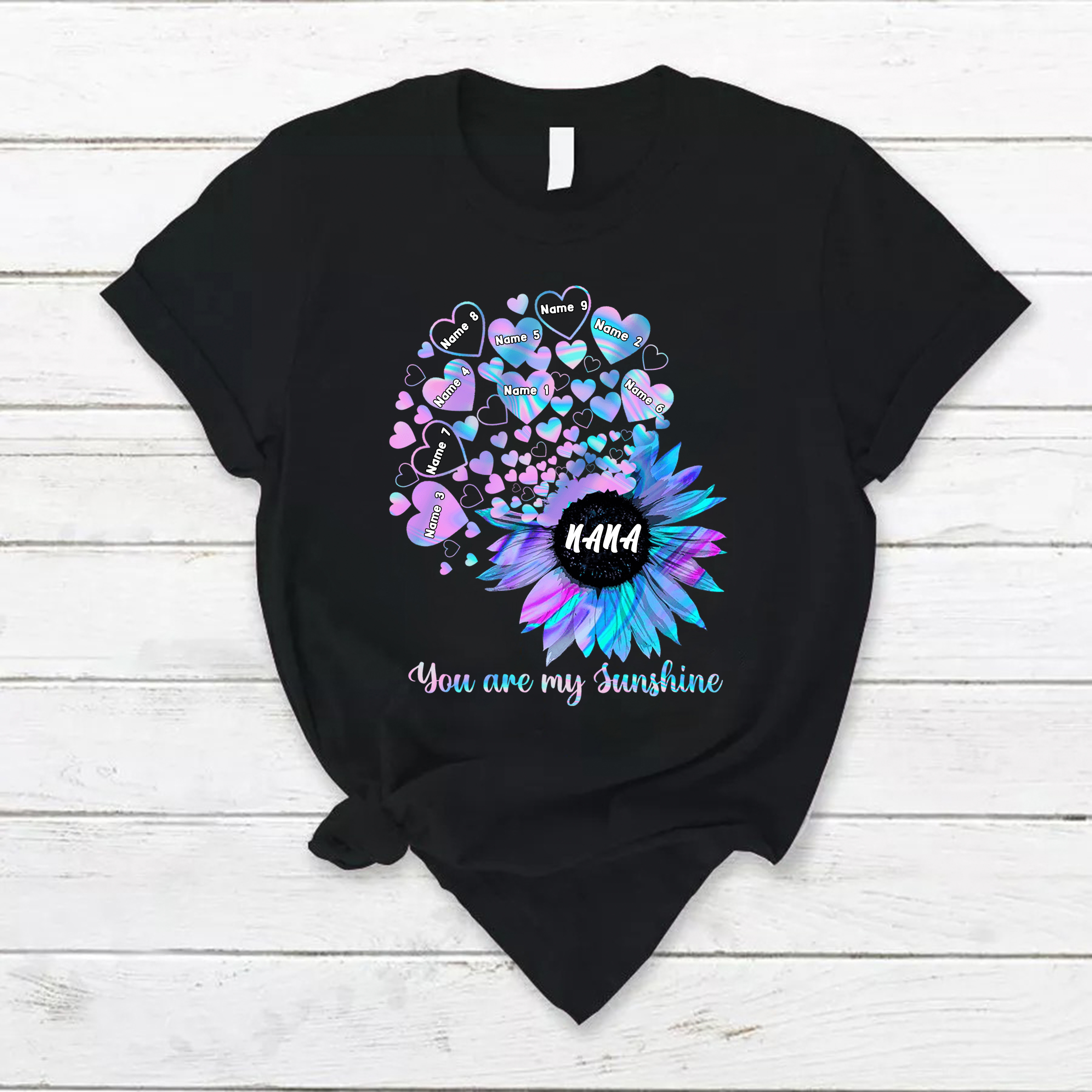 Laser-Personalized Sunshine Flower Grandma And Grandkids T-Shirt