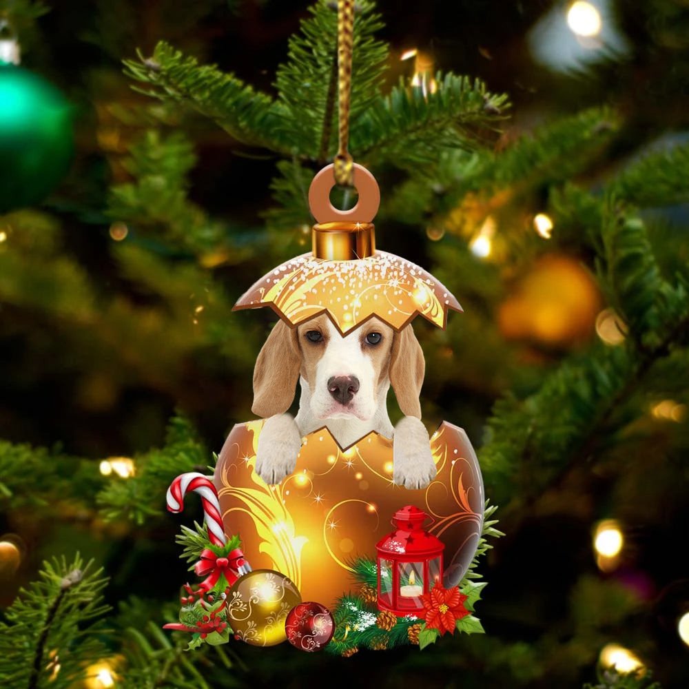 Beagle 2 In Golden Egg Christmas Ornament