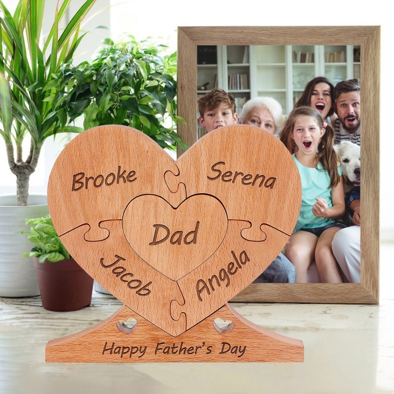1 name - personalized family custom wood heart puzzle, family name heart puzzle, custom love hut, family gift