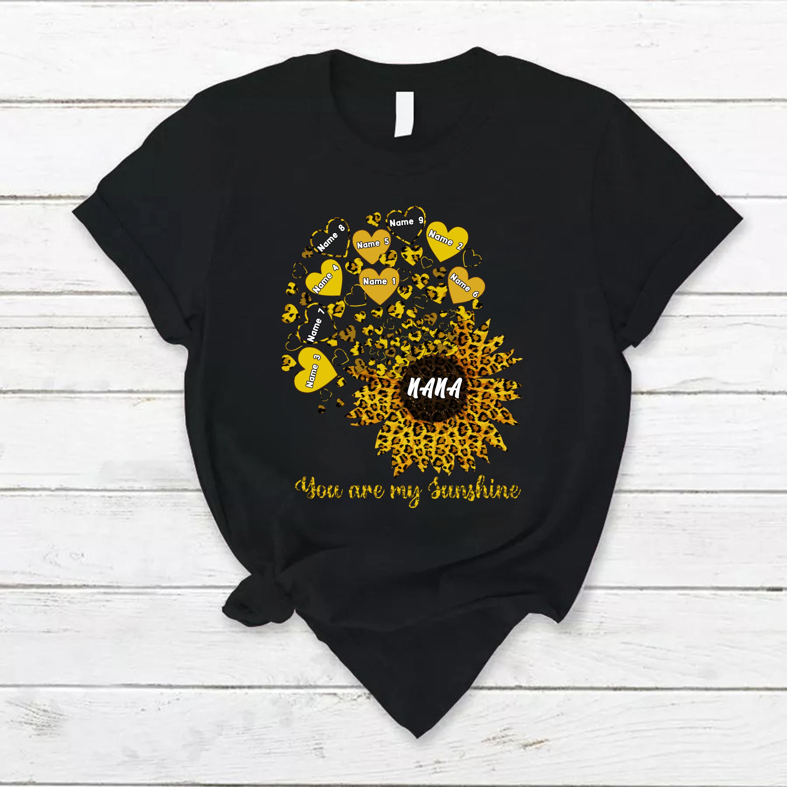 Leopard-Personalized Sunshine Flower Grandma And Grandkids T-Shirt