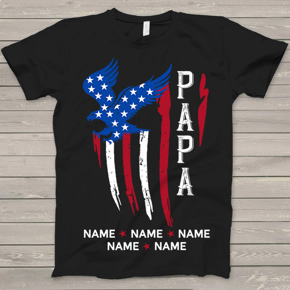 Papa with Grandkids Names 4th Of July Personalized T-Shirt Do99