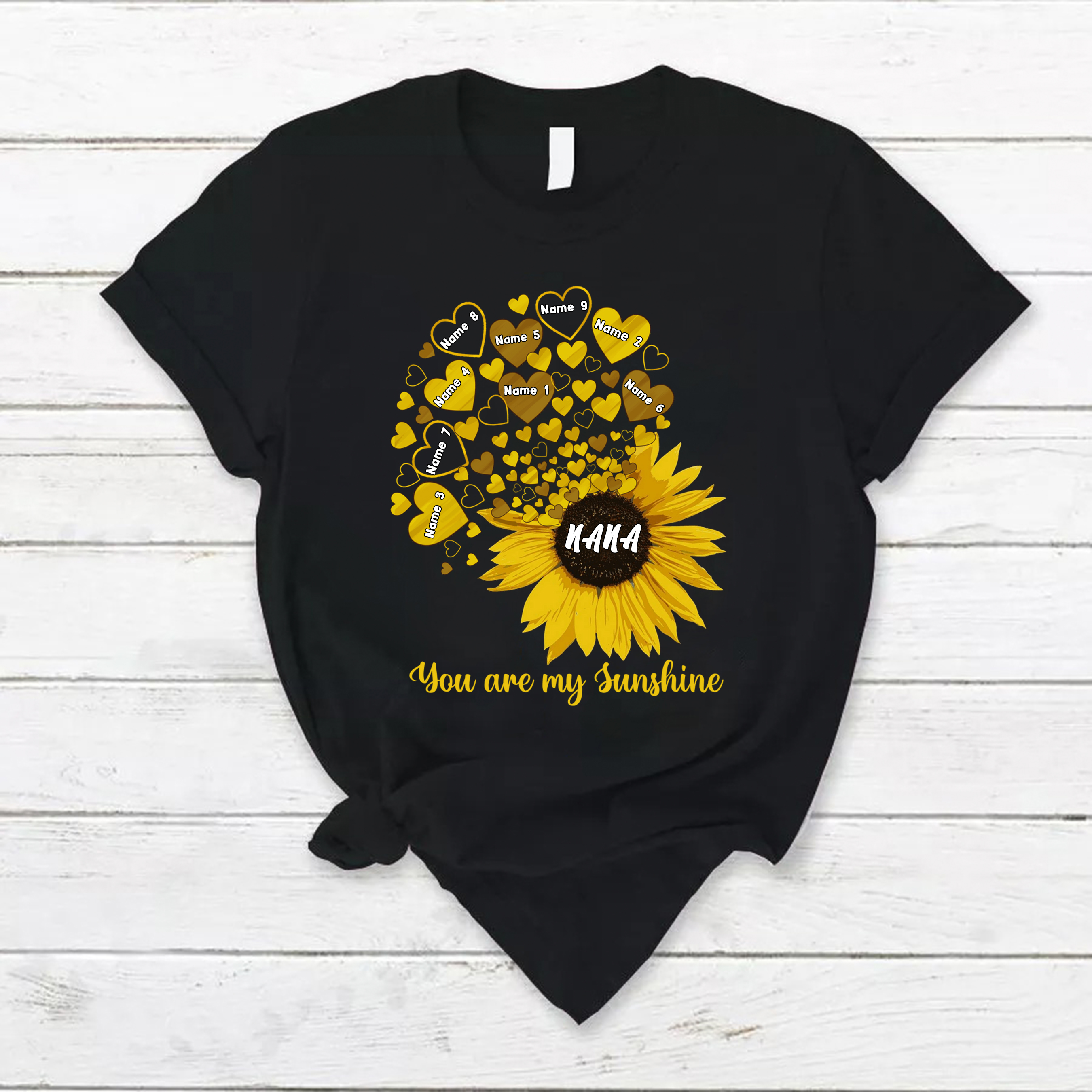 Yellow-Personalized Sunshine Flower Grandma And Grandkids T-Shirt