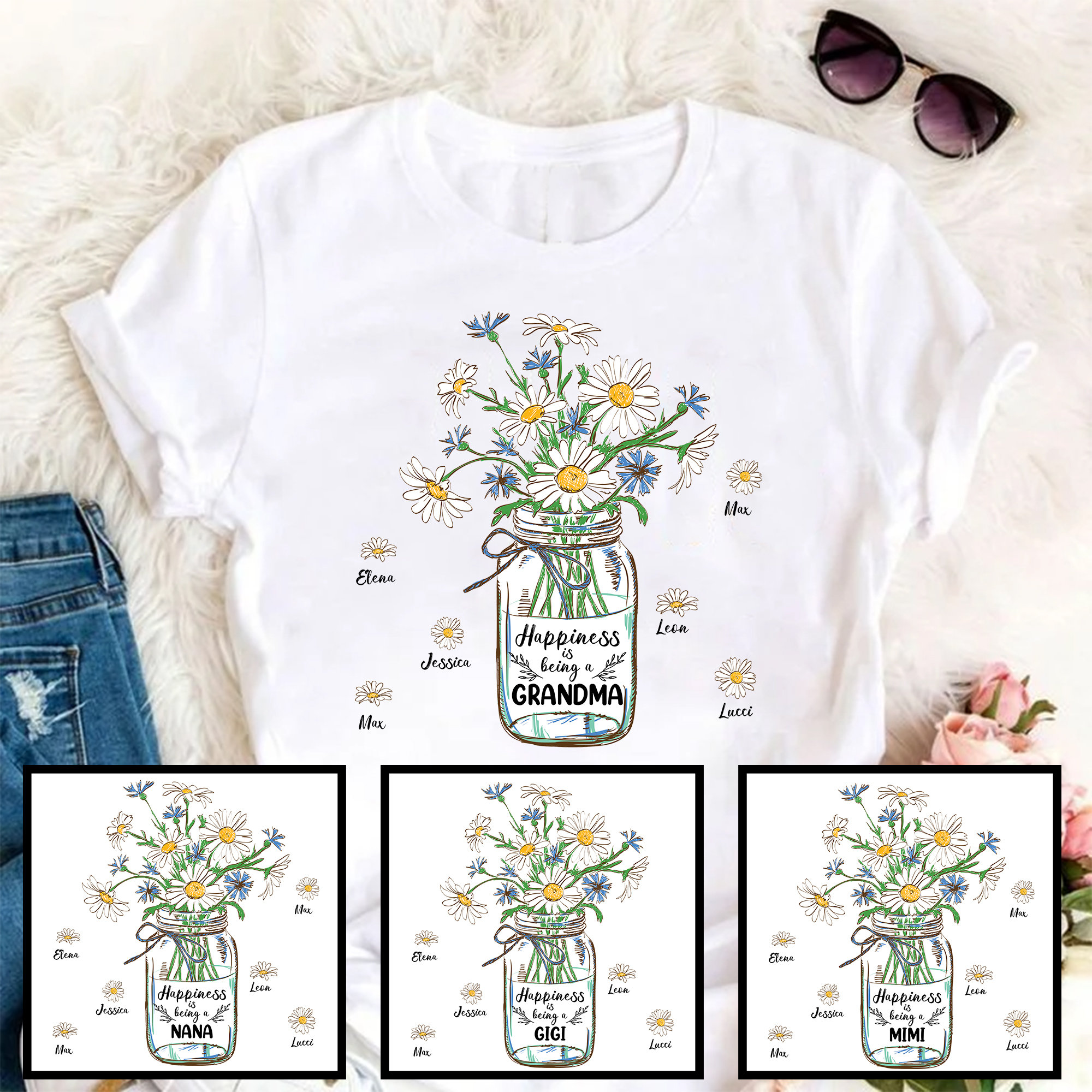 Personalized Happiness Is Being A Grandma Flower T-Shirt
