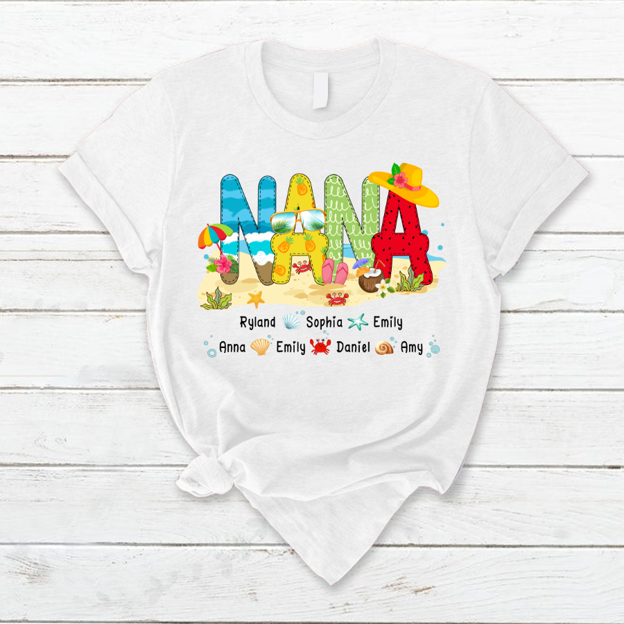Nana Grandma Summer Beach Sand With Grandkids T-Shirt